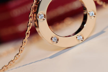 [Amore Jewels]LOVE NECKLACE 16MM 6 DIAMONDS PINK GOLD