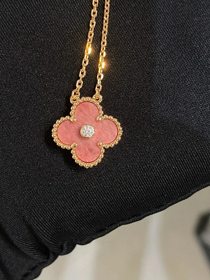 [Amore Jewels]CLOVER 15MM DIAMOND RHODONITE NECKLACE
