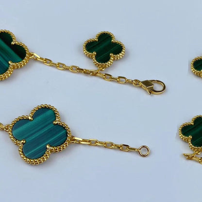[Amore Jewels]MAGIC CLOVER MALACHITE GOLD BRACELET 5 MOTIFS