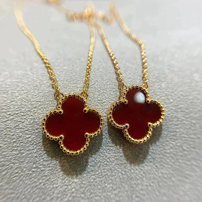 [Amore Jewels]CLOVER 15MM CARNELIAN SINGLE FLOWER NECKLACE