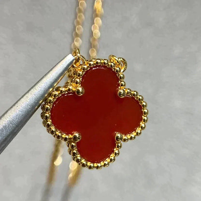 [Amore Jewels]CLOVER 15MM CARNELIAN SINGLE FLOWER NECKLACE