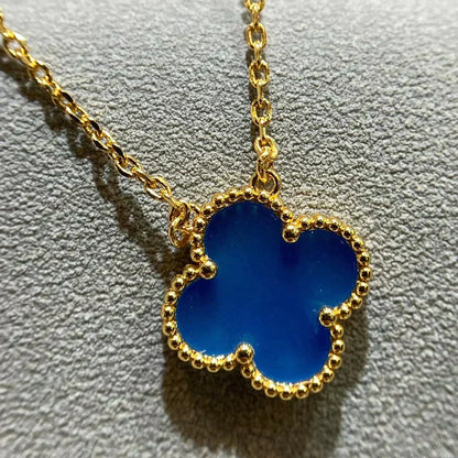 [Amore Jewels]CLOVER 15MM BLUE AGATE NECKLACE