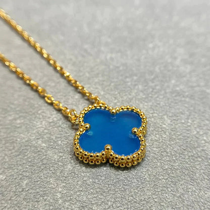 [Amore Jewels]CLOVER 15MM BLUE AGATE NECKLACE