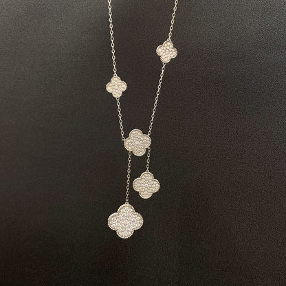 [Amore Jewels]CLOVER 5 MOTIFS SILVER DIAMONDS NECKLACE