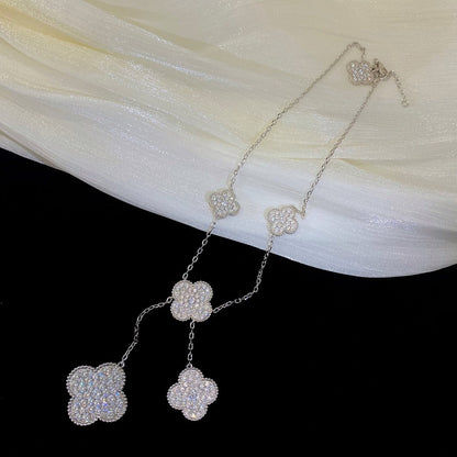[Amore Jewels]CLOVER 5 MOTIFS SILVER DIAMONDS NECKLACE