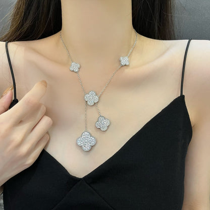 [Amore Jewels]CLOVER 5 MOTIFS SILVER DIAMONDS NECKLACE