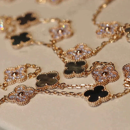 [Amore Jewels]CLOVER 20 MOTIFS DARK MOP DIAMOND  NECKLACE
