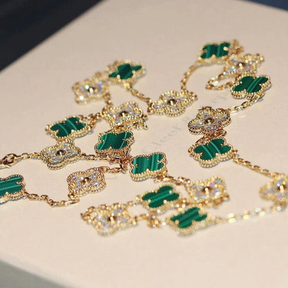 [Amore Jewels]CLOVER 20 MOTIFS MALACHITE DIAMOND NECKLACE