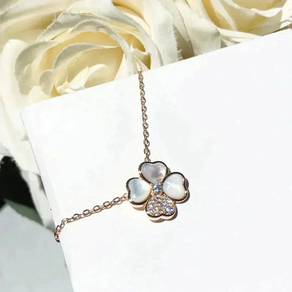 [Amore Jewels]CLOVER MOP DIAMOND ROSE GOLD NECKLACE