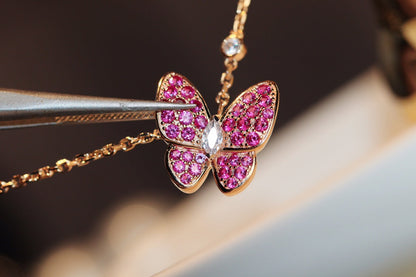 [Amore Jewels]BUTTERFLY RED DIAMOND ROSE GOLD NECKLACE