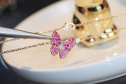 [Amore Jewels]BUTTERFLY RED DIAMOND ROSE GOLD NECKLACE