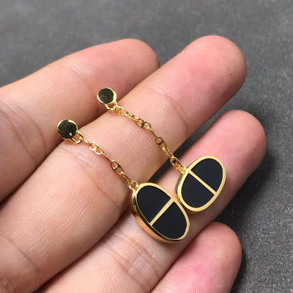 [Amore Jewels]CHAINE VERSO BLACK CERAMIC SILVER EARRINGS