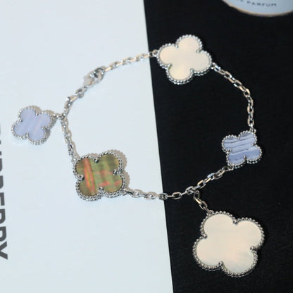 [Amore Jewels]CLOVER BRACELET 5 MOTIFS MOP CHALCEDONY SILVER