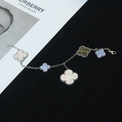 [Amore Jewels]CLOVER BRACELET 5 MOTIFS MOP CHALCEDONY SILVER