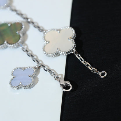 [Amore Jewels]CLOVER BRACELET 5 MOTIFS MOP CHALCEDONY SILVER