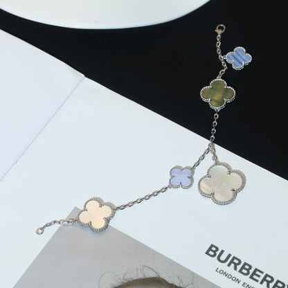 [Amore Jewels]CLOVER BRACELET 5 MOTIFS MOP CHALCEDONY SILVER