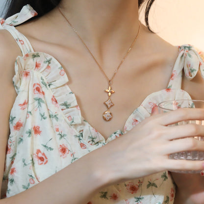 [Amore Jewels]STAR AND SUN DIAMOND PINK GOLD NECKLACE