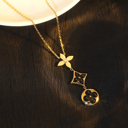 [Amore Jewels]STAR AND SUN ONYX PINK GOLD NECKLACE