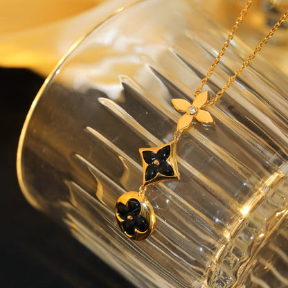 [Amore Jewels]STAR AND SUN ONYX PINK GOLD NECKLACE