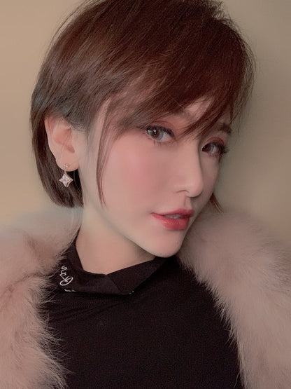 [Amore Jewels]DOUBLE STAR PINK GOLD MOP DROP EARRINGS