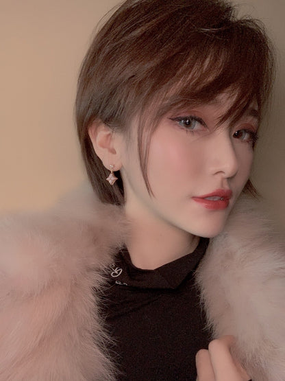 [Amore Jewels]DOUBLE STAR PINK GOLD MOP DROP EARRINGS
