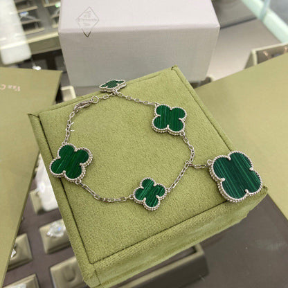 [Amore Jewels]CLOVER 5 MOTIFS SIVLER MALACHITE BRACELET
