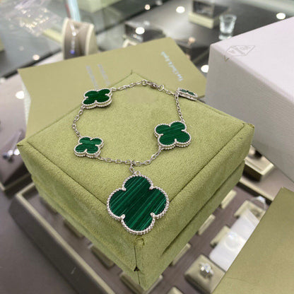 [Amore Jewels]CLOVER 5 MOTIFS SIVLER MALACHITE BRACELET