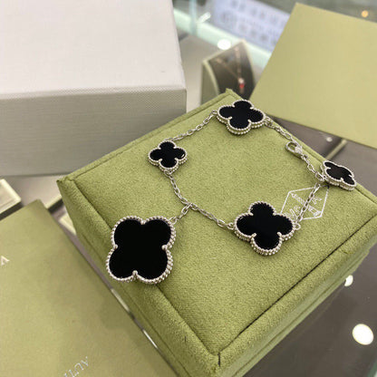 [Amore Jewels]CLOVER 5 MOTIFS SIVLER ONYX BRACELET