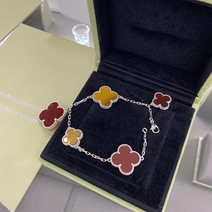 [Amore Jewels]CLOVER 5 MOTIFS SIVLER CARNELIAN TIGER EYE BRACELET