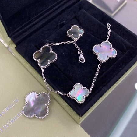 [Amore Jewels]CLOVER 5 MOTIFS SIVLER DARK MOP BRACELET