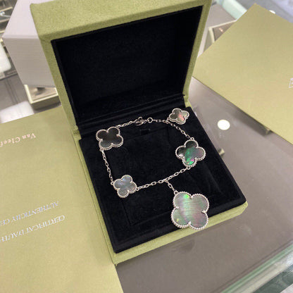 [Amore Jewels]CLOVER 5 MOTIFS SIVLER DARK MOP BRACELET