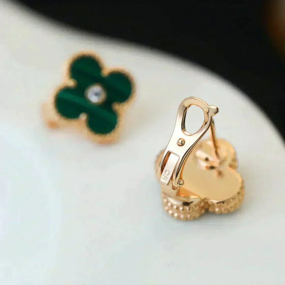 [Amore Jewels]CLOVER MEDIUM 1 MOTIFS MALACHITE DIAMOND EARRINGS