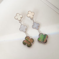 [Amore Jewels]CLOVER 3 MOTIFS CHALCEDONY DARK MOP SILVER EARRINGS