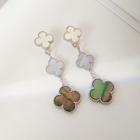 [Amore Jewels]CLOVER 3 MOTIFS CHALCEDONY DARK MOP SILVER EARRINGS