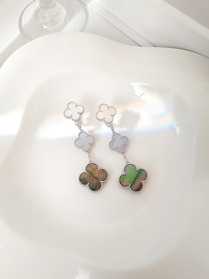[Amore Jewels]CLOVER 3 MOTIFS CHALCEDONY DARK MOP SILVER EARRINGS