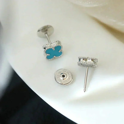 [Amore Jewels]CLOVER MINI TUROUOISE SILVER STUD EARRINGS