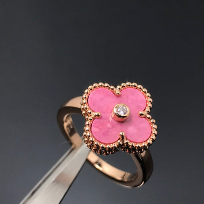 [Amore Jewels]CLOVER RHODONITE ROSE GOLD RING