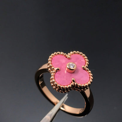 [Amore Jewels]CLOVER RHODONITE ROSE GOLD RING