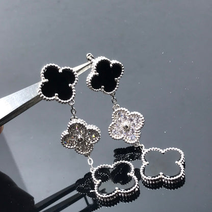 [Amore Jewels]CLOVER 3 MOTIF DIAMOND ONYX SILVER EARRINGS