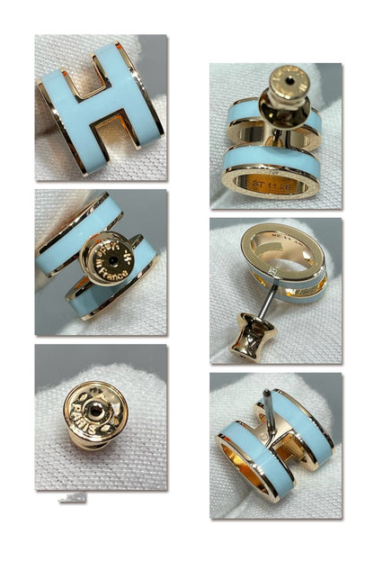 [Amore Jewels]POP H SKY BLUE STUD EARRINGS