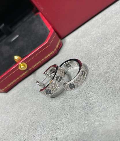 [Amore Jewels]LOVE CERAMIC DIAMOND PAVED SILVER EARRINGS