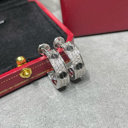 [Amore Jewels]LOVE CERAMIC DIAMOND PAVED SILVER EARRINGS