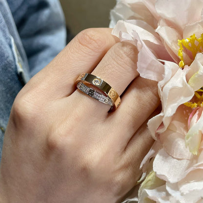 [Amore Jewels]LOVE PINK GOLD SILVER DIAMOND DOUBLE RING
