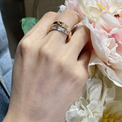 [Amore Jewels]LOVE PINK GOLD SILVER DIAMOND DOUBLE RING