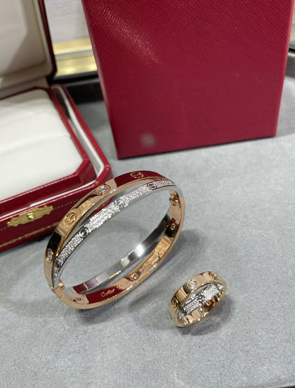 [Amore Jewels]LOVE PINK GOLD SILVER DIAMOND DOUBLE RING