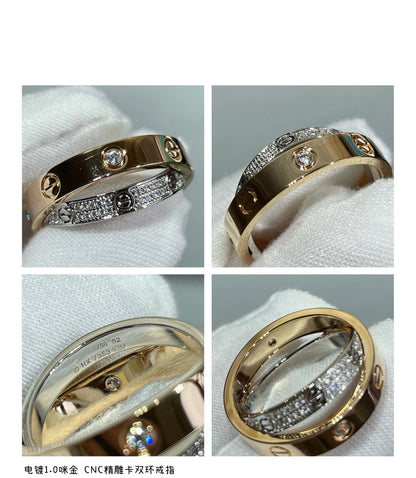 [Amore Jewels]LOVE PINK GOLD SILVER DIAMOND DOUBLE RING