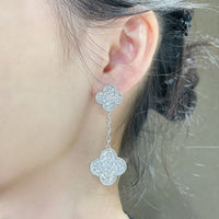[Amore Jewels]CLOVER 2 MOTIFS DIAMOND PAVED SILVER EARRINGS
