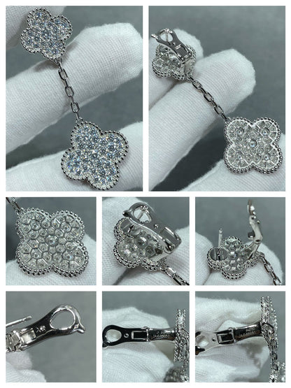 [Amore Jewels]CLOVER 2 MOTIFS DIAMOND PAVED SILVER EARRINGS