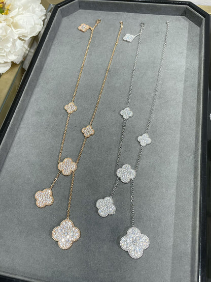 [Amore Jewels]CLOVER 6 MOTIF DIAMOND PAVED NECKLACE