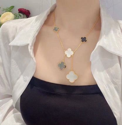 [Amore Jewels]CLOVER 6 MOTIF MOP ONYX GOLD NECKLACE
